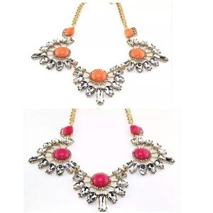 CRYSTAL STATEMENT BIB NECKLACE, Pink Or Orange #448